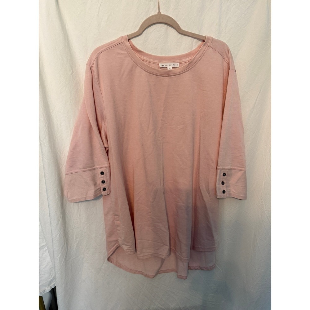 Jane + Delancey Pink 3/4 Sleeve Button Cuff High Low Sweatshirt Top 2X